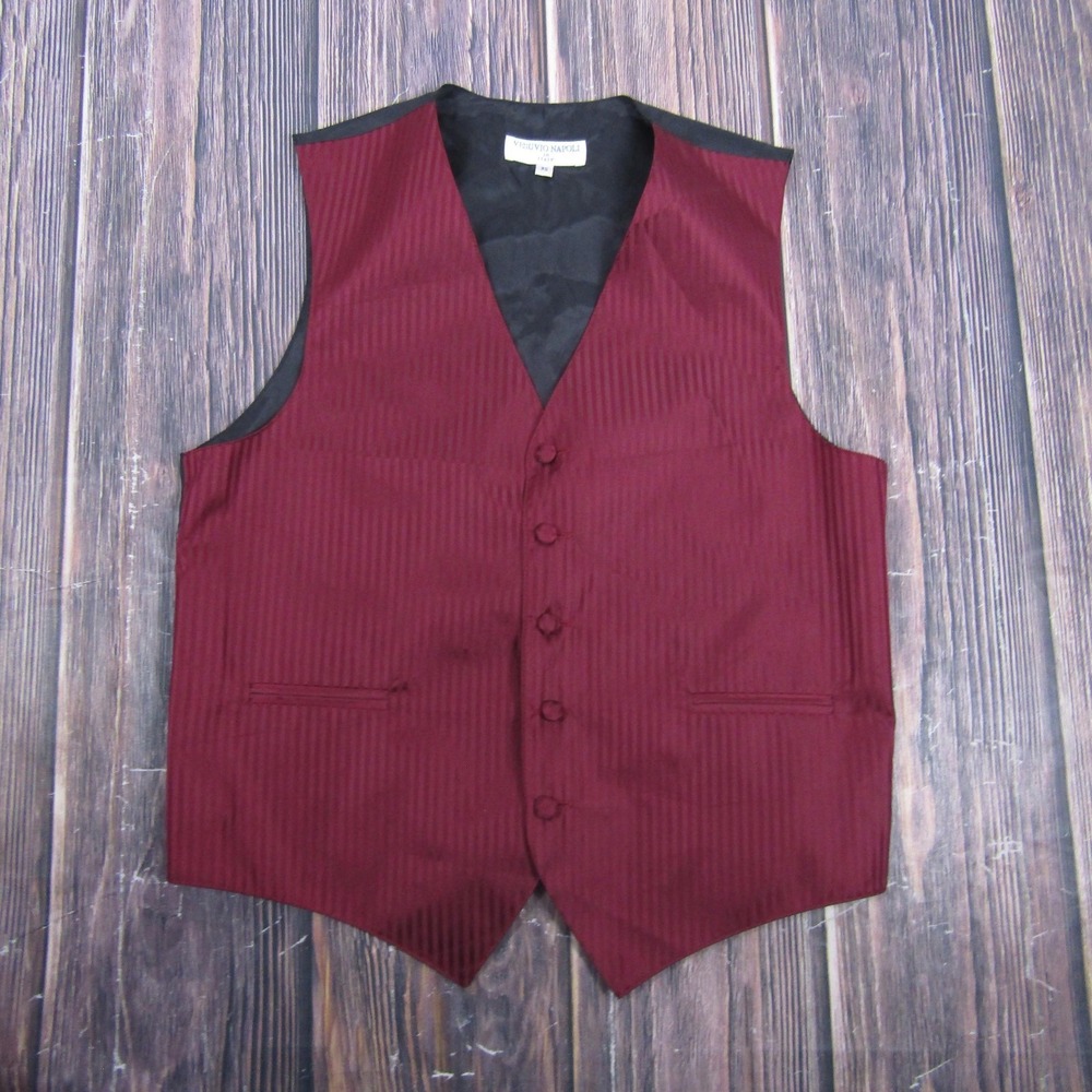 Vesuvio Napoli Vest Mens XS Red Striped 3 Piece Suit Waistcoat 5-Button Italy
